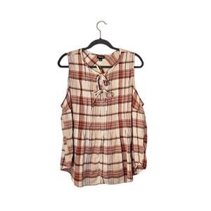 Torrid Womens Plaid Babydoll Top Size 2X Pink Sleeveless Bohemian Casual Preppy